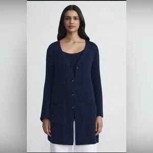 Lafayette 148 New York COTTON-SILK LONG CARDIGAN Navy size XS LIKE NEW